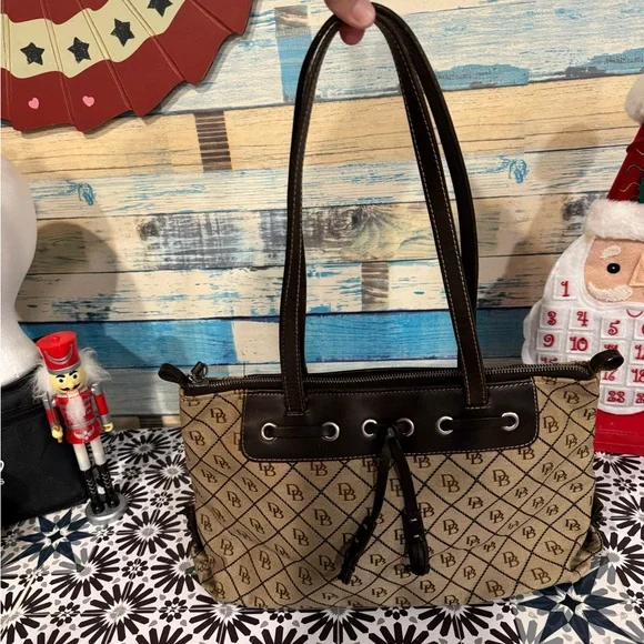 Dooney Bourke Vintage Canvas handbag Leather trim Nice - Picture 1 of 7